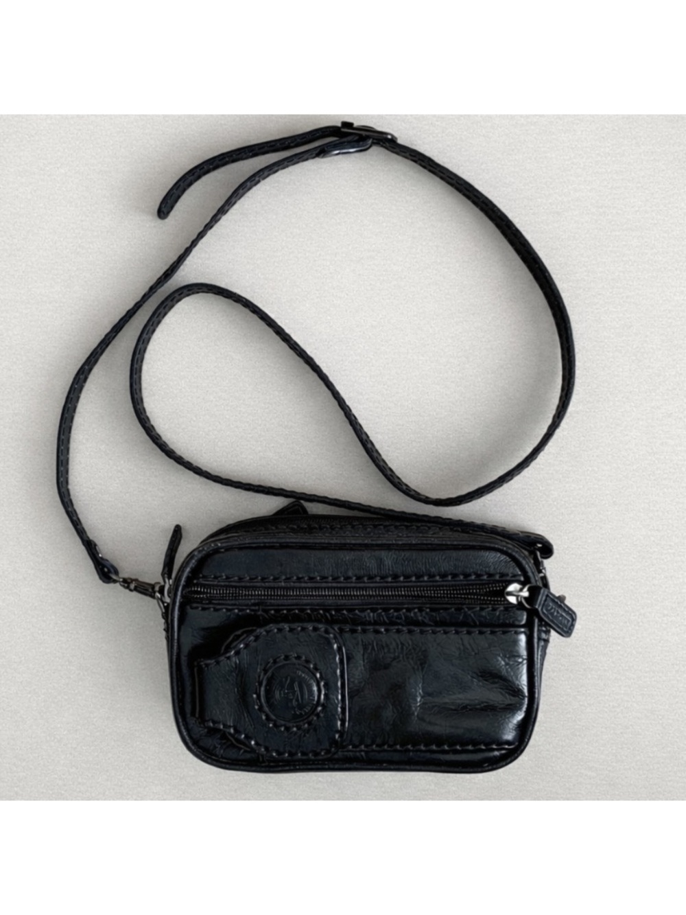 VINTAGE - Mancini Black Leather Crossbody | Belt Bag Y2K Phone Pocket